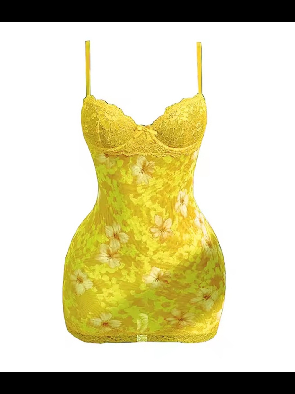 Yellow Floral Lace Slip Dress - Women Intimates